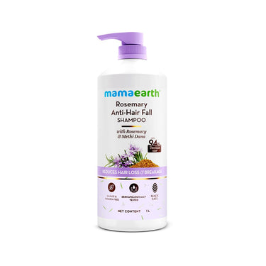 Mamaearth Rosemary Anti-Hair Fall Shampoo with Rosemary & Methi Dana for Reducing hair Loss & Breakage - 1 Litre | Up to 94% Stronger Hair | Up to 93% Less Fall | Sulphate Free Shampoo | For Men and Women